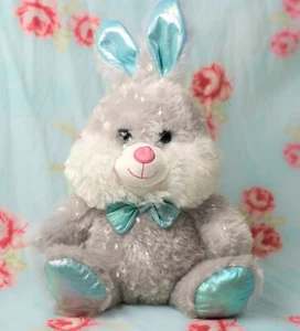 Peluche grigio coniglietto pasquale coniglio pelliccia scintillante viso sorridente carino soffice morbido 14" - Foto 1 di 4