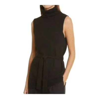 Top para mujer Vince sin mangas cuello alto con cinturón negro talla S informal lana cachemir Foto 1 de 4