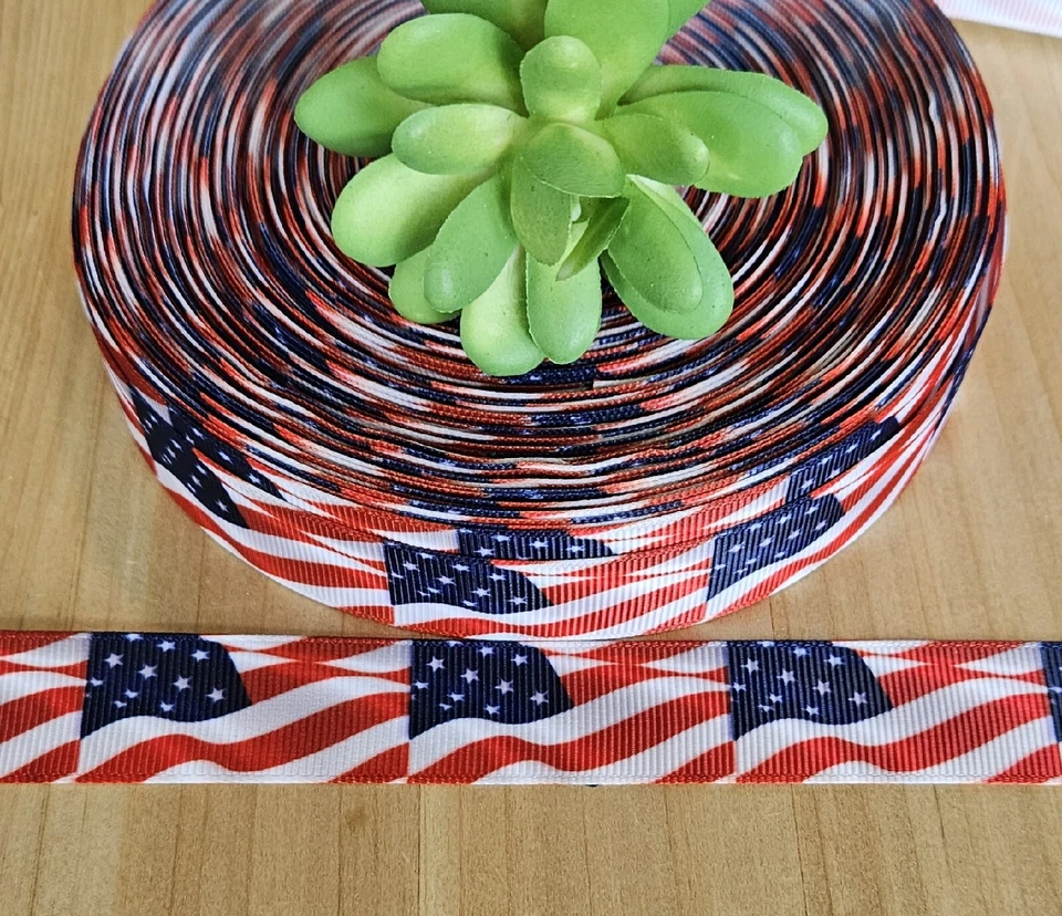 Cinta de grosgrain bandera de América de 7/8" (1 YD) EE. UU. estrellas patrióticas rojo blanco azul Foto 1 de 1