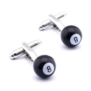 8 BALL CUFFLINKS Pool Billiards Snooker Black GIFT BAG Sports Fan Wedding Groom - Picture 1 of 3