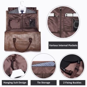 Carry on Garment Bags for Travel Leather Garment Duffle Bag Convertible Mens ... - Picture 1 of 13