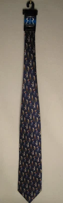 Robin Ruth Hombres Jugando al Golf ~ Corbata 100% Seda ~ Azul Marino ~ Hecha a Mano ~ Nueva Foto 1 de 4
