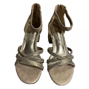 Sandals Blush Opal Rhinestones Ankle Strap Wedding Sandals Sz 10 Block Heels - Picture 1 of 8