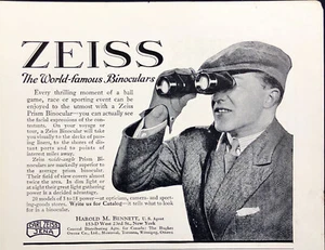 Zeiss World-Famous Binoculars Man in Beret looking out 1925 Print Ad - Picture 1 of 6