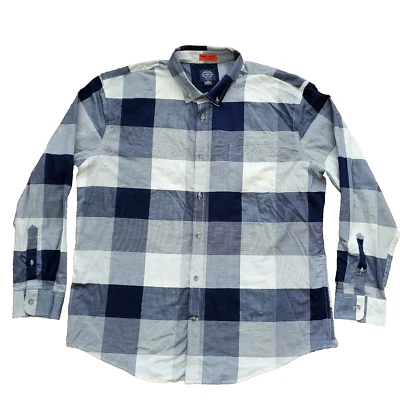 Gingham Check Blue White Mens 2XL Dress Shirt St Johns Bay L/S Button Up Stretch - Image 1 of 4