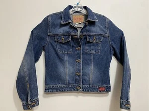 Vintage Authentic Guess Trucker Style Jean Jacket Girls Ladies Large Medium Wash - Picture 1 of 13