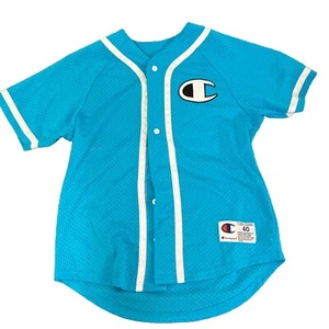 Champion Embroidered Baseball Teal JERSEY Size Medium - Picture 1 of 7