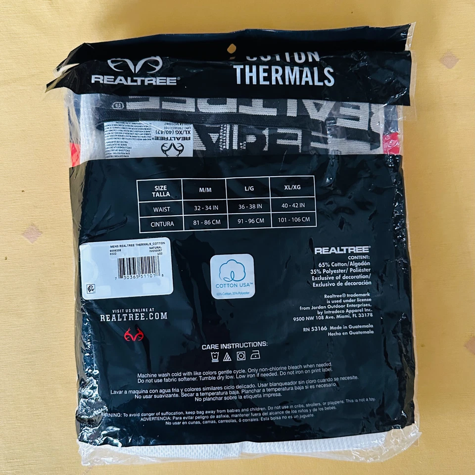 Realtree Men's Cotton Thermal Bottom Size  XL 40 To 42 Waist Size - Image 1 of 3