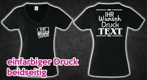 Lady Girl T-Shirt V Ausschnitt schwarz beidseitig Wunsch Text Druck Firmenshirt - Bild 1 von 4