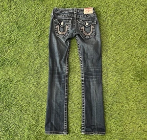 Vintage True Religion Jeans BILLIE Low Rise Straight Denim Rhinestones USA Sz 24 - Picture 1 of 8