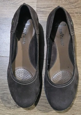 CLARKS SOFTWEAR WOMEN BROWN SUEDE LEATHER SLIP ON WEDGE SHOES SIZE UK 5.5D - Image 1 of 4