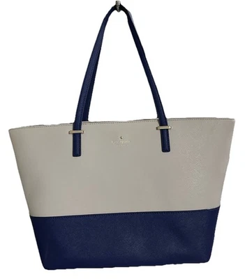 Kate Spade Purse PXRU4545 Tote Cream and Blue Leather Handbag - Image 1 of 4