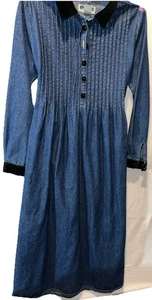 Bryn Connelly Gr. 4 bescheidene jeansblaue Jeans mit Krawatte Samtbesatz Maxikleid LESEN - Bild 1 von 7