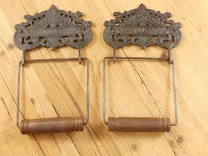 2 Toilettenpapierrollenhalter Gusseisen Bad Wandbefestigung Metall & Holz - Bild 1 von 9