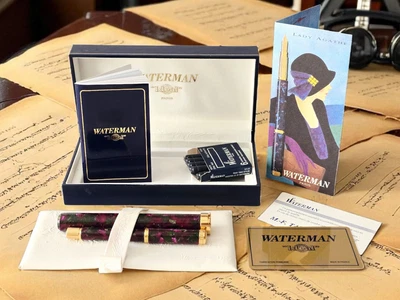 Pluma Estilográfica Waterman Lady Agathe Oro 18k Fino Descatalogado Años 90 Mármol Verde Foto 1 de 4