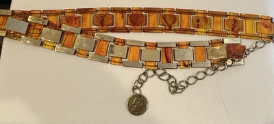 Vintage Tortoise Lucite Gold Chainlink Belt George Washington Charm Coin Women's - Image 1 of 4