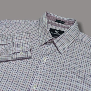 Buttercloth Shirt Mens Large Plaid Check Icy Cotton Regular Fit Button Up Red - Picture 1 of 8