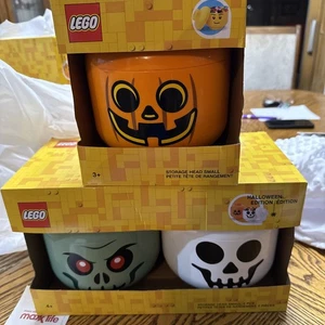 LEGO Halloween Jack O’ Lantern  Pumpkin & Skeleton Storage Heads Small 3 -Pack - Picture 1 of 4