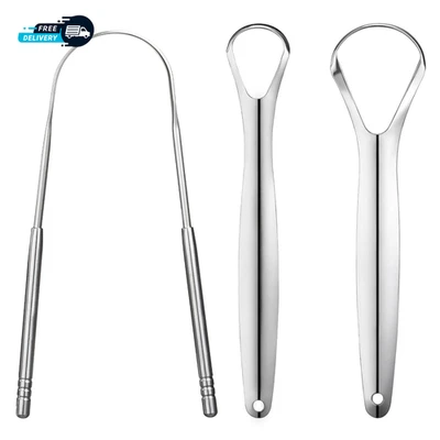 Raspador de lengua portátil de acero inoxidable de 3 piezas Foto 1 de 4