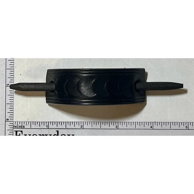 Handmade Black Leather Embossed Hair Barrette Unisex Accessory Retro - Image 1 of 3