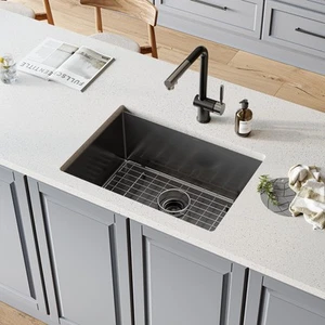 25 x 18 Inch Gloss Black Ceramic Coating with NanoTek Undermount Kitchen Sink... - Picture 1 of 9