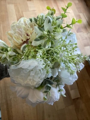 Realistic Fake Silk Flowers Bouquet Peonies Baby's Breath Greenery - Image 1 of 4