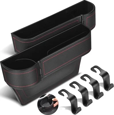 2 Pack Car Seat Gap Filler Organizer with Adjustable Cup Holder, Universal Leat - Imagem 1 de 4