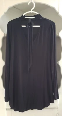 Ruff Hewn Grey Blouse Plus Size 2X Black Choker Tie V-Neck Pullover Tunic Top - Image 1 of 4