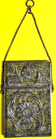 Antique  Silver Tarkasi Filigree  Calling Card Holder Victorian Era 1820-1899 Cover