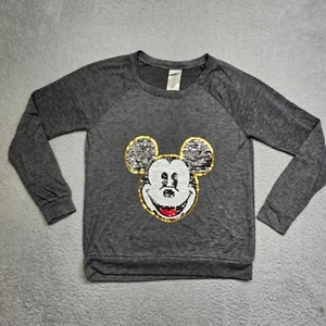 Mickey Mouse Shirt Youth Small Long Sleeve Gray Henley Style Casual - Picture 1 of 15