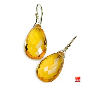 Solid 14k 18k Golden Citrine Jumbo Teardrop Designer Earrings - Picture 1 of 12