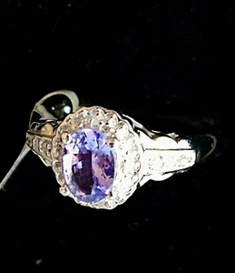 Tanzanite And Diamond Sterling Silver 0.75 CTW Size 7 Designer Ring - Bild 1 von 7