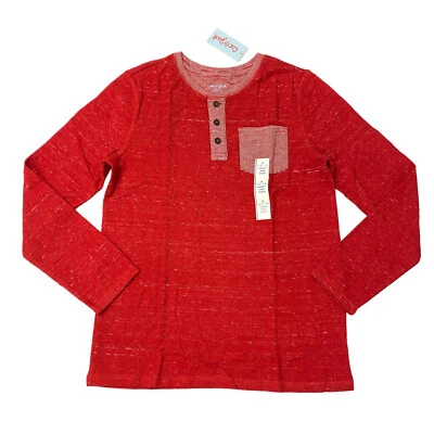Cat & Jack Boys Size L 12/14 Husky Long Sleeve Henley Shirt Red - Image 1 of 4