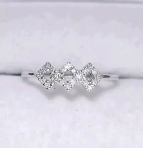 Massiver 14K Weißgold STAPELBARER DIAMANTRING/quadratischer Diamantband - Bild 1 von 24