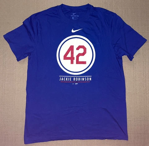 NIKE - JACKIE ROBINSON T-Shirt Adult Medium M Blue Short Sleeve EUC Graphic MLB Cover