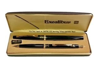 Pentel Excalibur EX-17 Ball Pen & Mech Pencil 0.7 Box Set Black lacquer w/gold - Picture 1 of 15