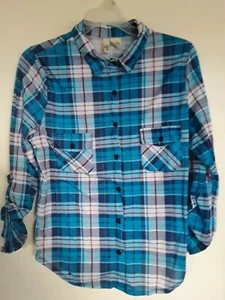 Essenza New York Women's Button Down Plaid Plaid Shirt Sz L - Picture 1 of 3