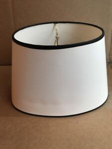 Clip-On Lamp Shades Oval White With Black Trim 8" Tall 12" Wide Fabric New