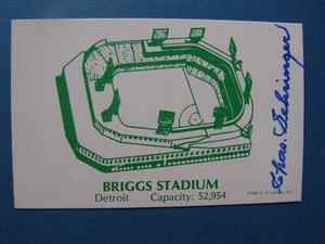 1983 G.S. GALLERY CHARLES GEHRINGER AUTOGRAPHED HISTORIC BRIGGS STADIUM CARD. - Picture 1 of 1