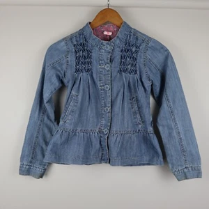 Pumpkin Patch Denim Jacket Girls Size 10 Floral Pleated Button Up - Foto 1 di 7