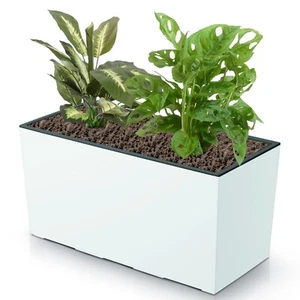 Blumenkübel Blumentopf Rattan Trapez Weiß Glatt Struktur H 19,5 cm 12 L  - Bild 1 von 9