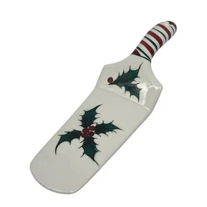 Bastón de caramelo Lefton Holly Navidad de colección raro servidor de pastel de cerámica maciza 735 - Imagen 1 de 7