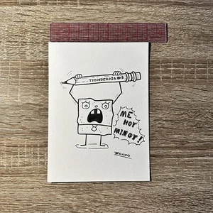Opera d'arte a matita e inchiostro - Pantaloni quadrati Spongebob 5""x7"" disegno carta multimediale mista - Foto 1 di 1