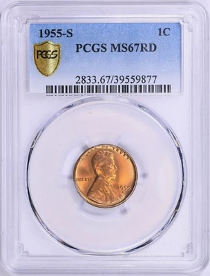 Centavo Lincoln 1955 S graduación profesional MS67 ROJO Foto 1 de 3