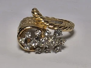 Vanderbilt Ring Gold Tone Cornucopia Rhinestone Waterfall Cluster Ring Sz 7.5 - Picture 1 of 5