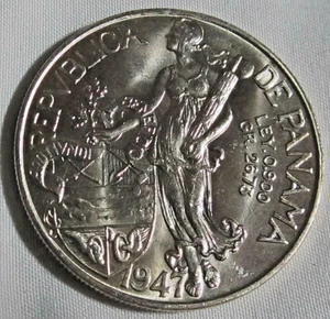 1947 PANAMA - BALBOA - STANDING LIBERTY / ARMORED BUST - 3/4 Oz BU SILVER CROWN - Bild 1 von 5