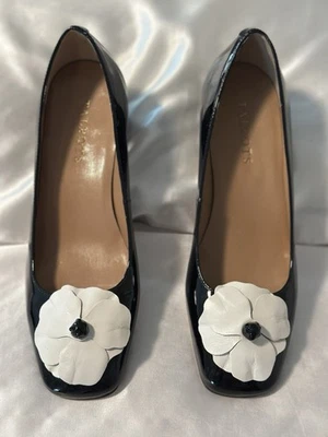 Zapatos de salón Talbots de charol negro punta cuadrada tacón bloque 8 B Foto 1 de 4