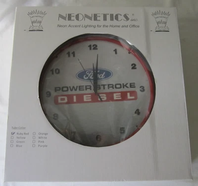 New in Box Ford Power Stroke Diesel Neonetics Ruby Red Neon Wall Clock Light 15" - Image 1 of 4