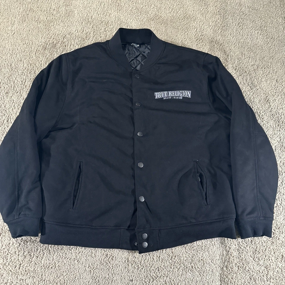 Chaqueta True Religion Para Hombre XL Negra Arco Gamuza Chaqueta Bomber Denim Forrada Foto 1 de 4