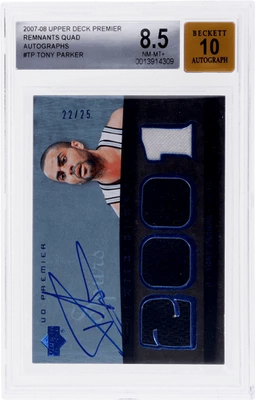 Upper Deck Premier Tony Parker Remnants 2007 cuádruple automático #PR2TP/25 BGS 8,5/10 Foto 1 de 2